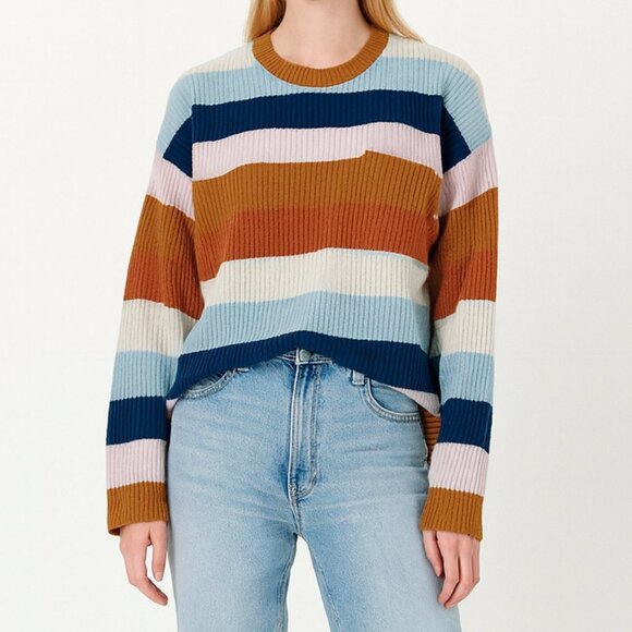 Madewell Sweaters - Madewell Sweater Womens XL Striped Sherbert Cotton Blend Preppy Cozy Beachy